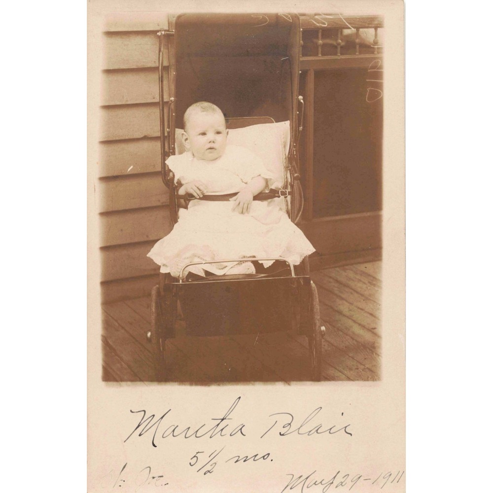 1911 Martha Blair Baby in Stroller Real Photo Postcard RPPC Antique Portrait - Picture 1 of 2